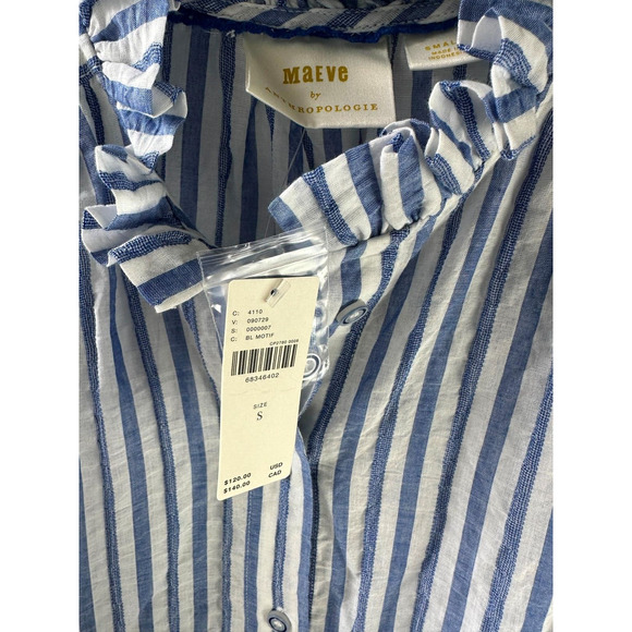 NWT Maeve Anthropologie Sleeveless Long Tunic Ruffle Button Striped Blue Small - Picture 12 of 16